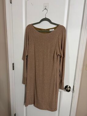 Calvin Klein Taupe Sparkle Long-Sleeve Shift Dress